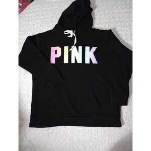 Victoria’s Secret Love PINK sz L Black Pullover Hoodie Sweatshirt